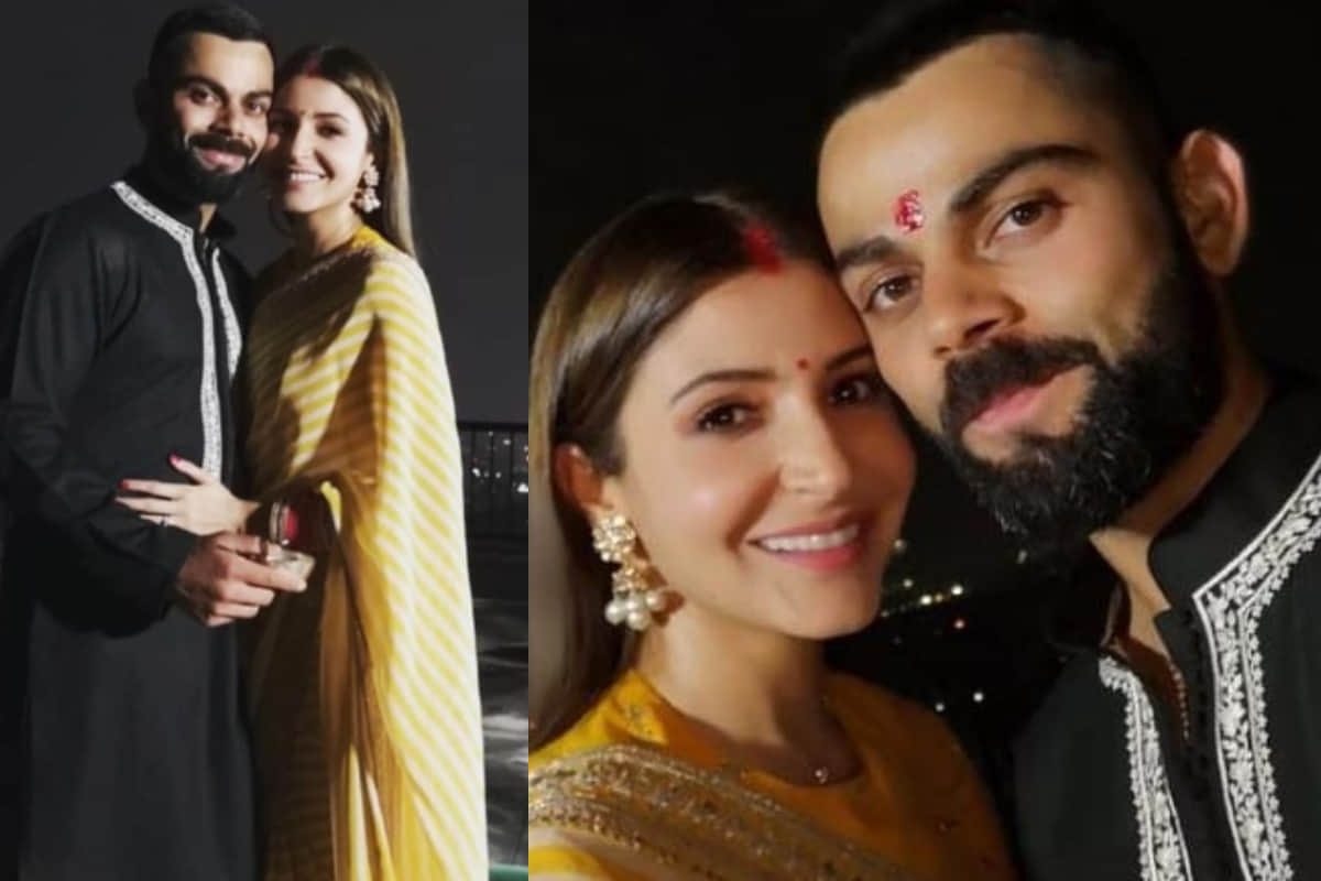 anushka sharma looks elegant in red chiffon saree for karva chauth celebration 2019