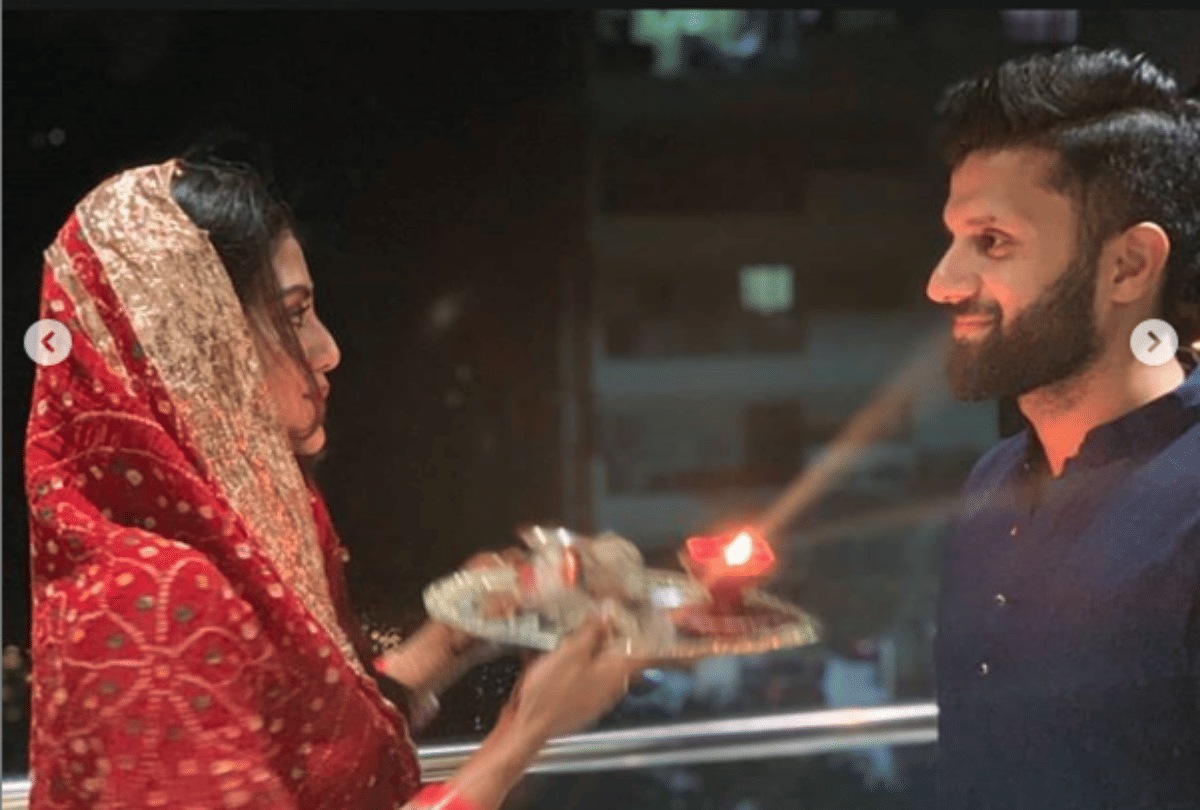 Nusrat Jahan Celebrate her first Karva Chauth with Husband Nikhil Jain Photos Viral