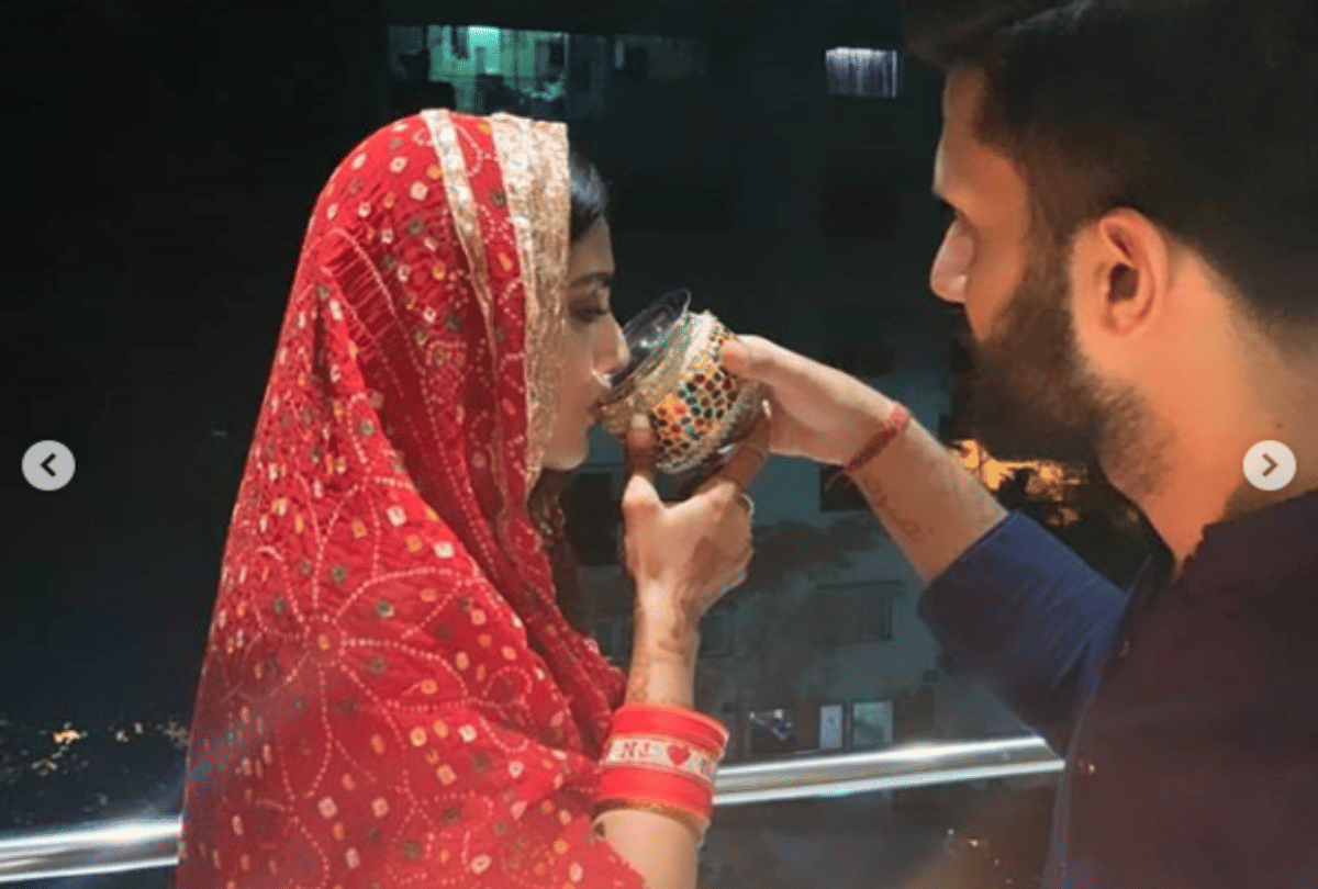 Nusrat Jahan Celebrate her first Karva Chauth with Husband Nikhil Jain Photos Viral