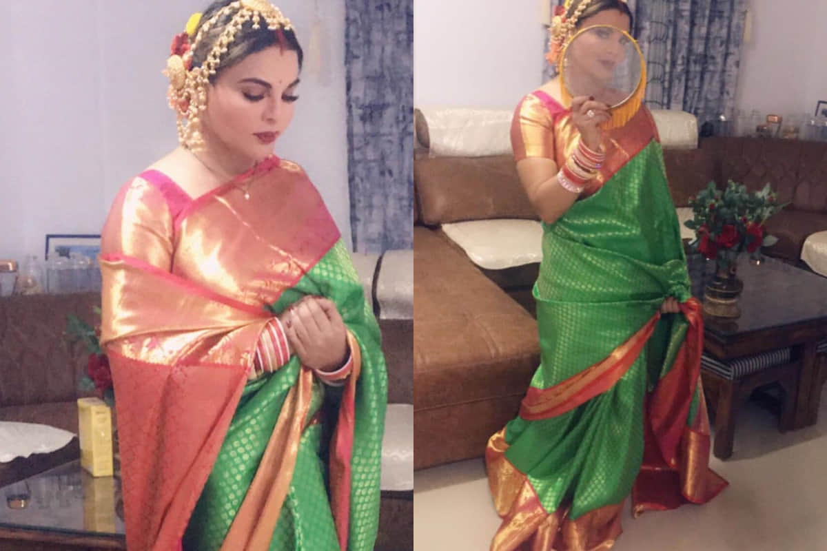 karva chauth 2019 rakhi sawant in green silk saree look elegant