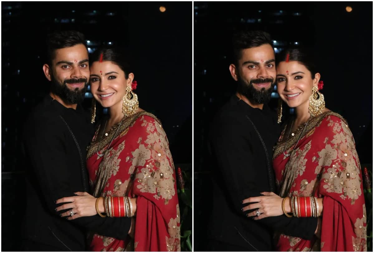anushka sharma looks elegant in red chiffon saree for karva chauth celebration 2019