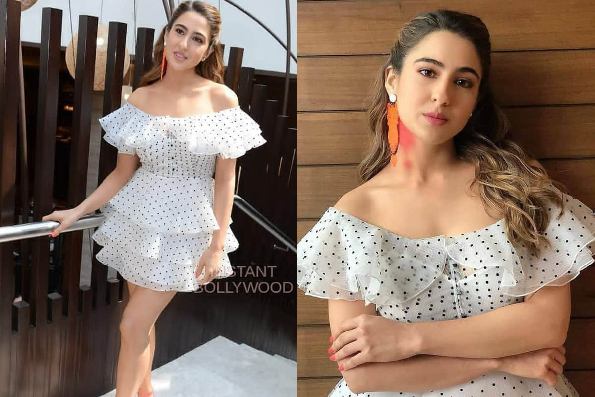 sara ali khan slays in sassy white polka mini dress