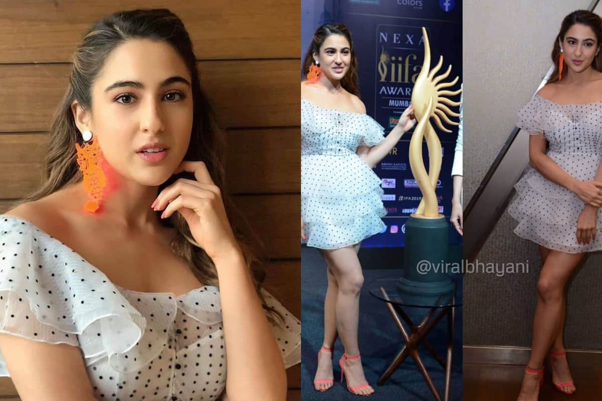 sara ali khan slays in sassy white polka mini dress