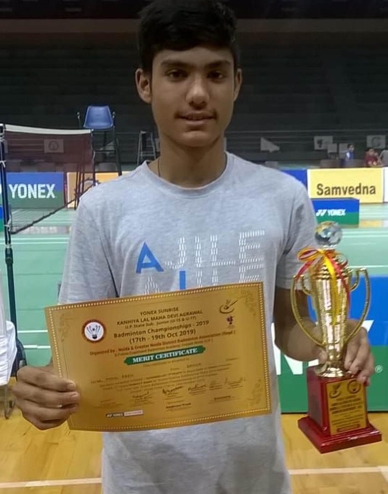 Arsh won gold in UP State Badminton