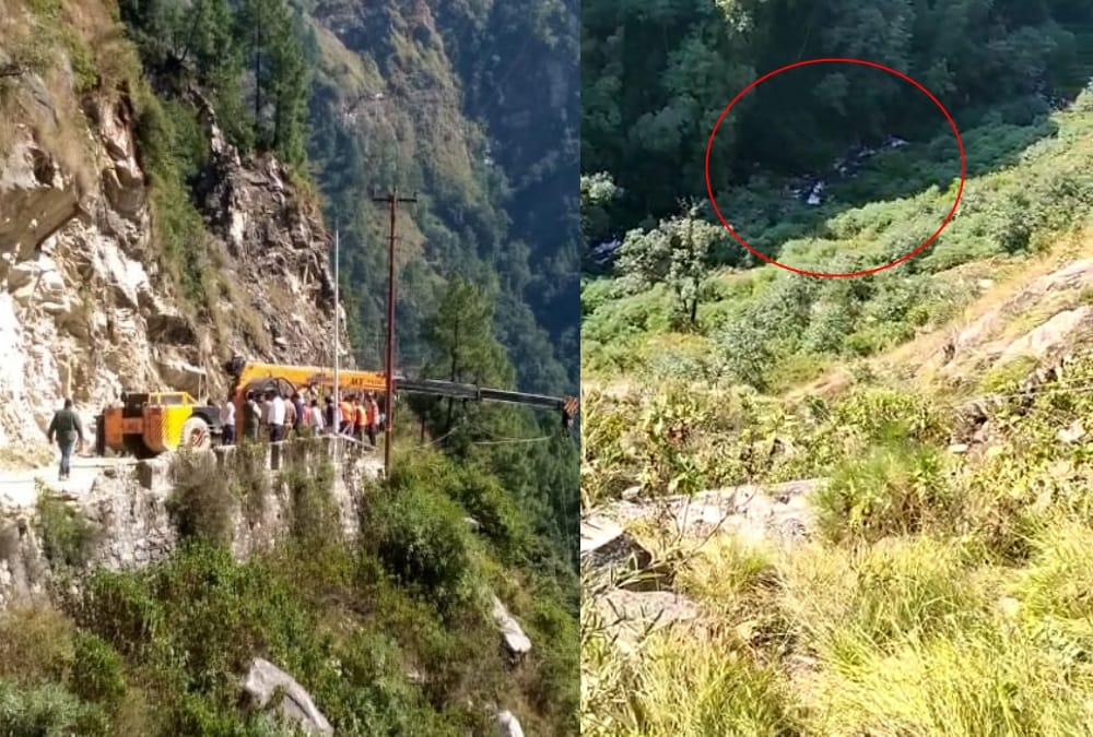 Dead Body Rescue Photos of Car and bike fell into ditch on kedarnath Highway