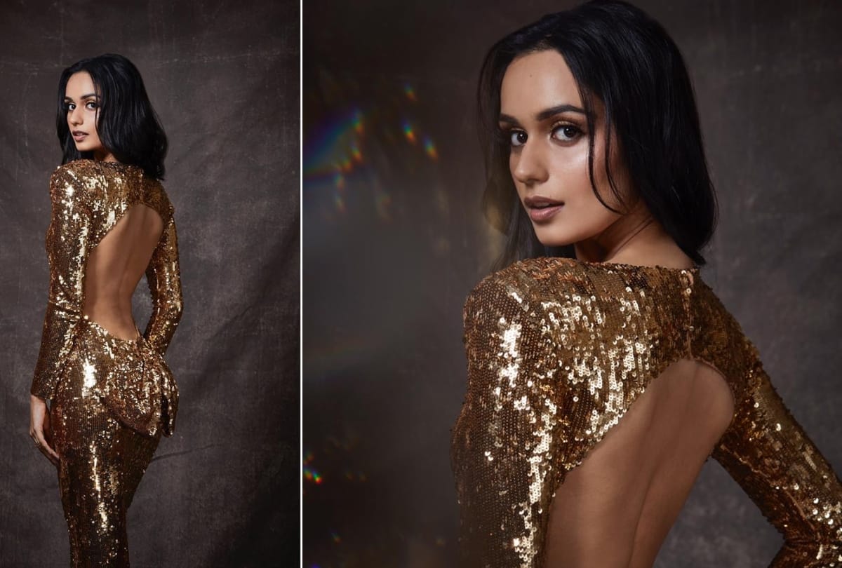 manushi chhillar in anaita adajania designer golden gown at vogue woman of the year award 2019