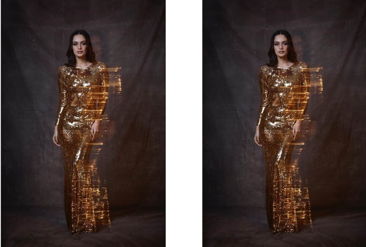 manushi chhillar in anaita adajania designer golden gown at vogue woman of the year award 2019