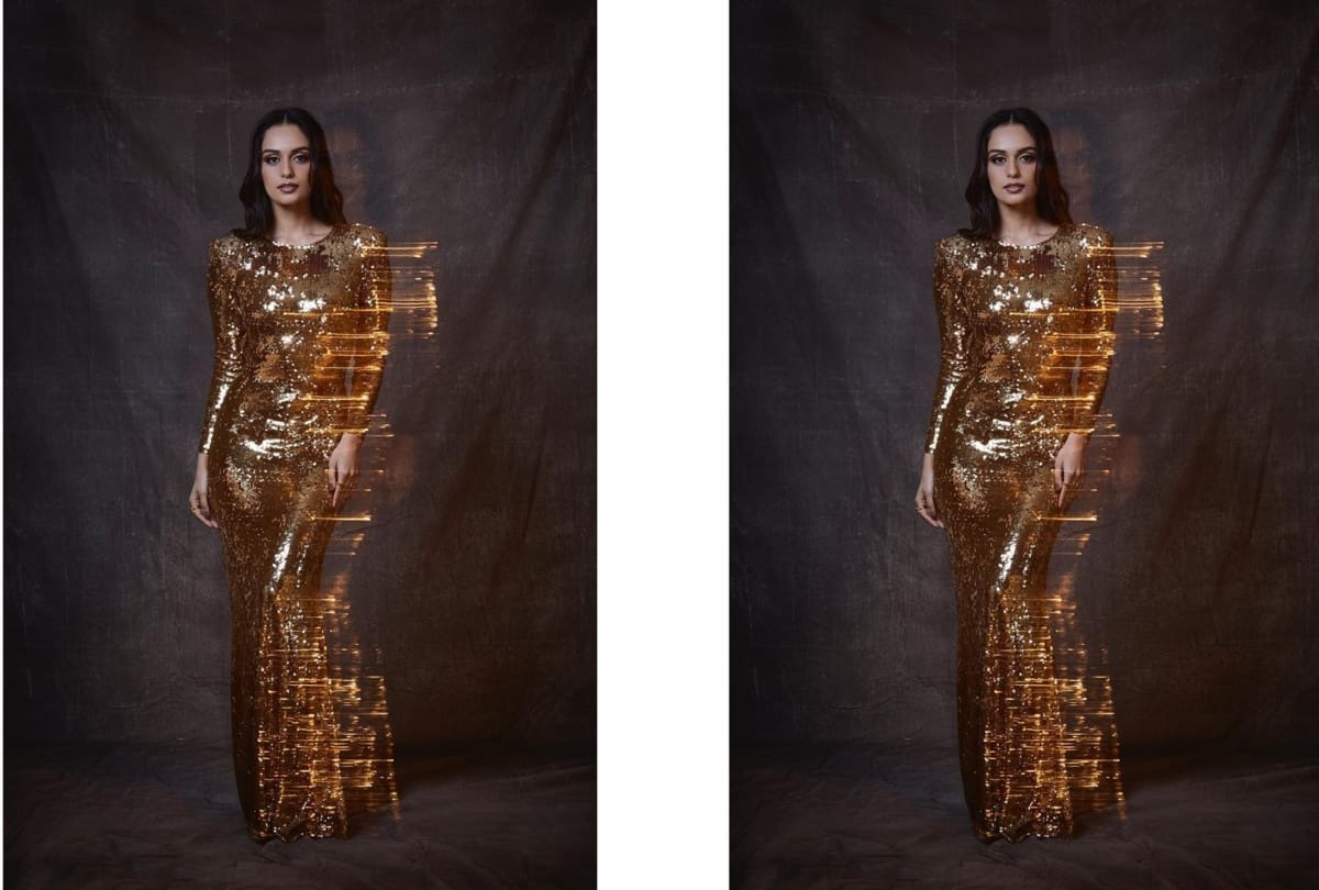 manushi chhillar in anaita adajania designer golden gown at vogue woman of the year award 2019