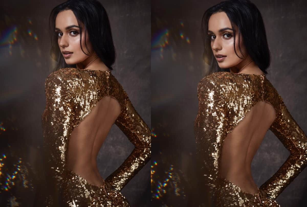 manushi chhillar in anaita adajania designer golden gown at vogue woman of the year award 2019