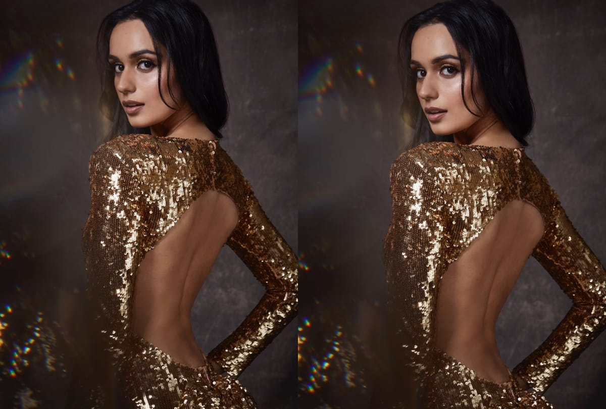 manushi chhillar in anaita adajania designer golden gown at vogue woman of the year award 2019