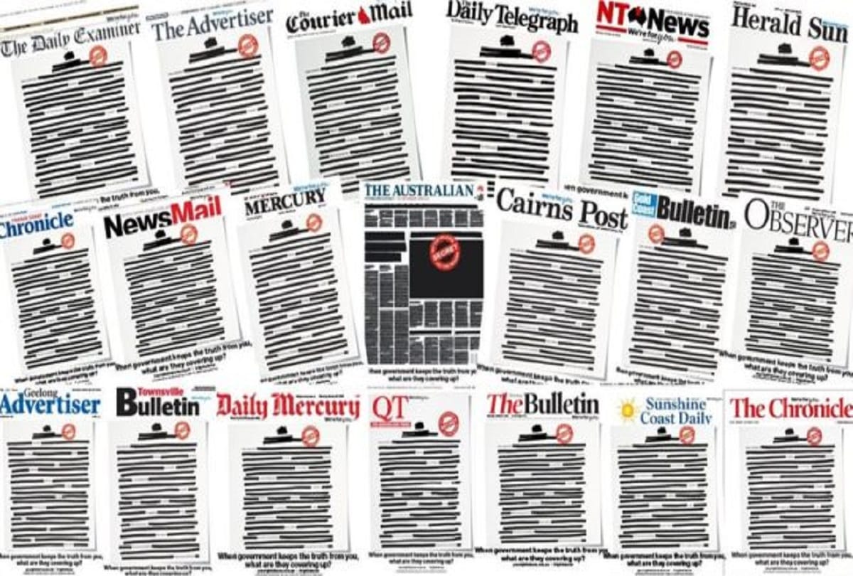 Australian newspapers black out front pages for protest Against Media Restrictions