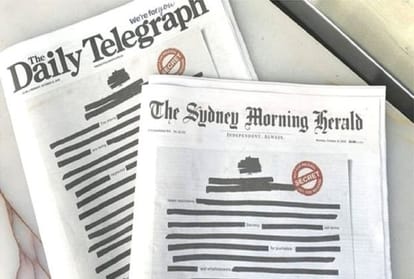 Australian newspapers black out front pages for protest Against Media Restrictions