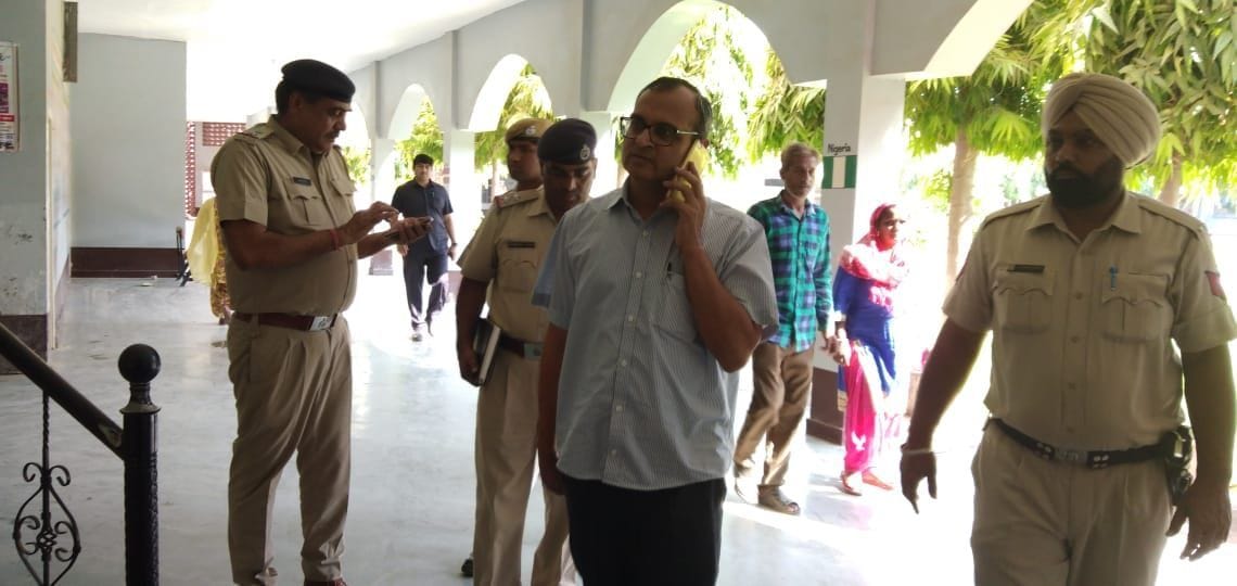 district election officer and sp inspect poling booths