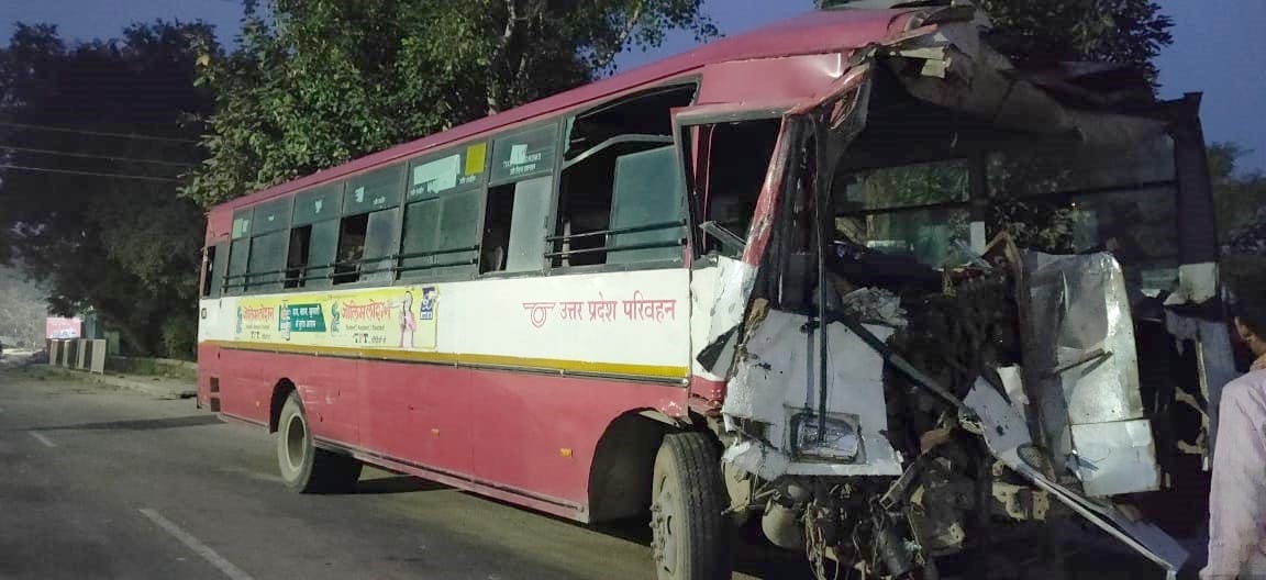 Roadways bus collides with truck, two including driver