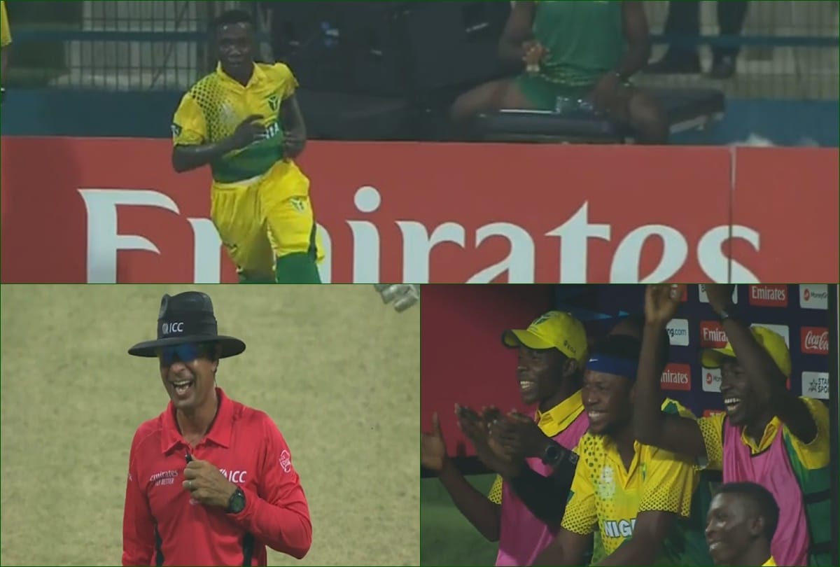 T20 qualifier Nigeria batsman Sulaimon Runsewe runs off the ground for bathroom break against Canada