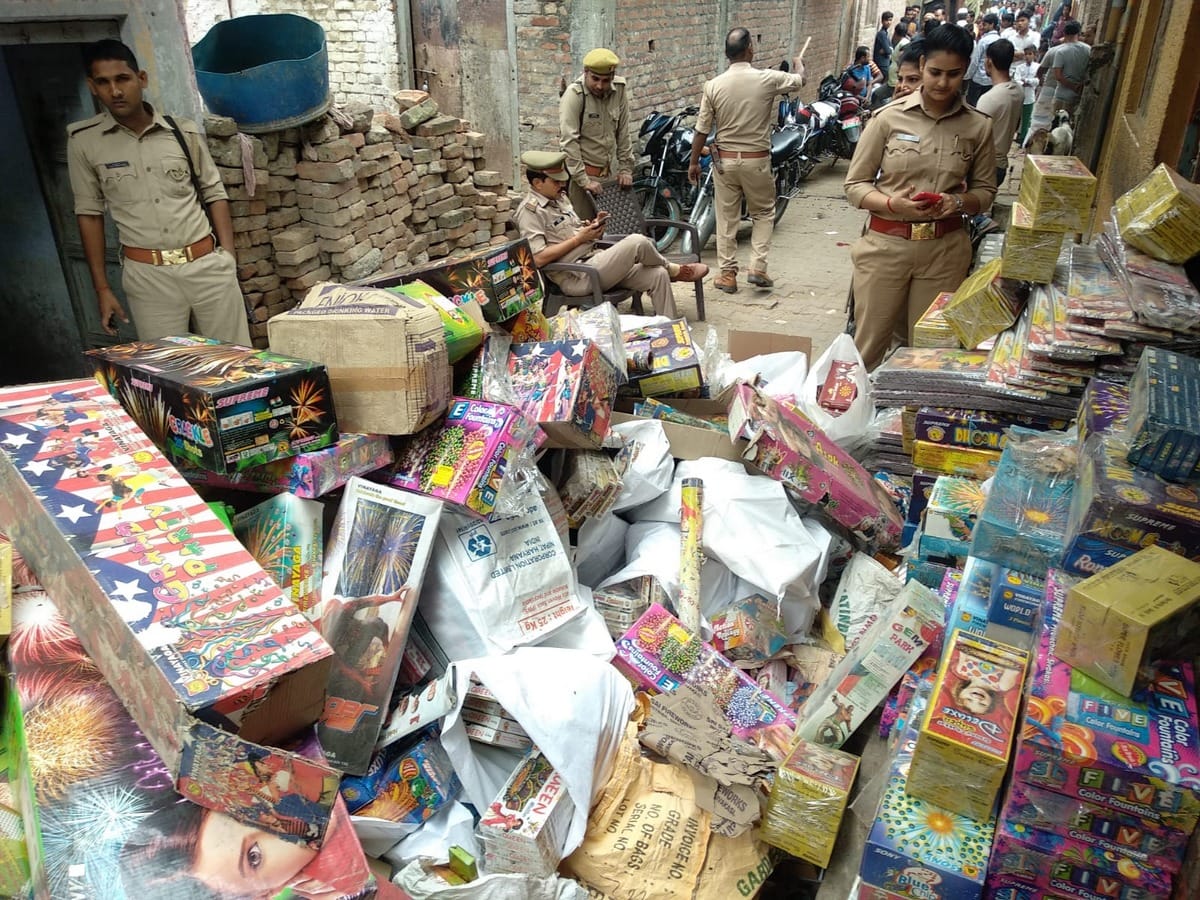 police raid recovered illegal firecrackers in pathantola mau