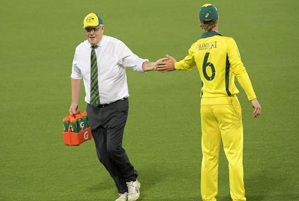 Australia Prime Minister Scott Morrison turns water boy for Australia PM XI vs SL game at Canberra