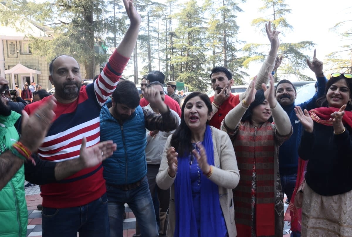 BJP win By-election in pachhad and dharamshala celebration in shimla with CM Jairam Thakur
