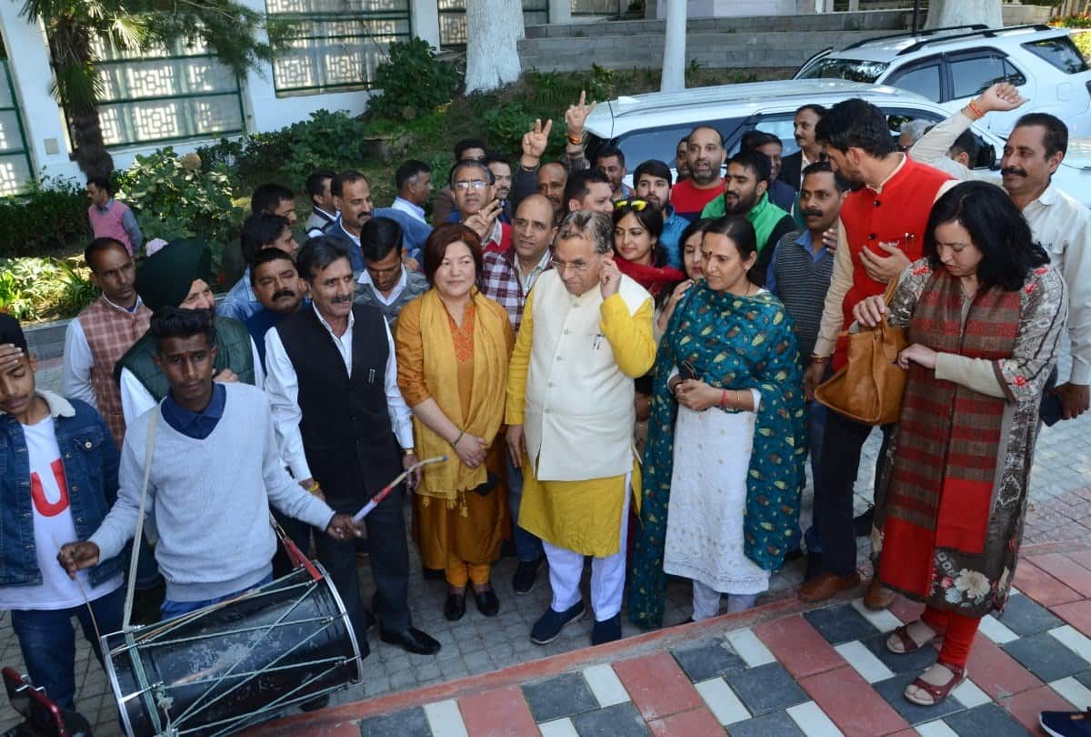 BJP win By-election in pachhad and dharamshala celebration in shimla with CM Jairam Thakur