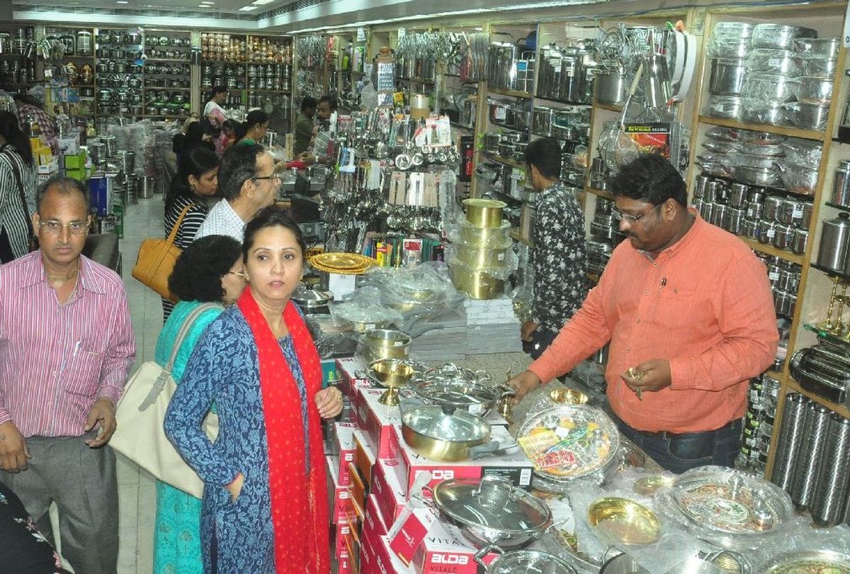Dhanteras Copper Pot Demands Decorated Shop Diwali Celebration