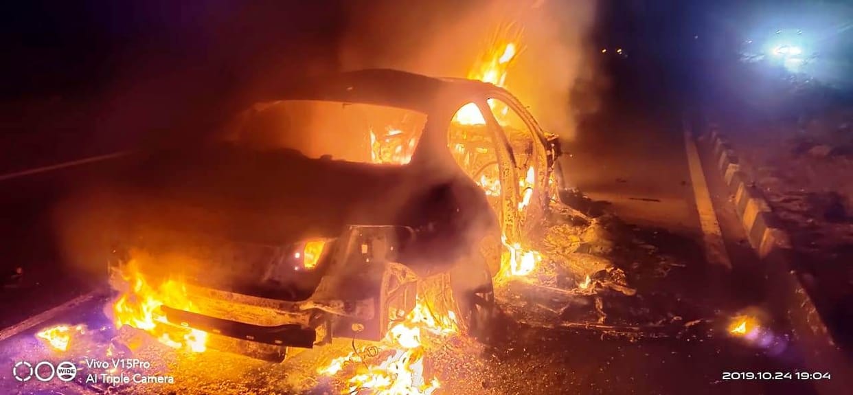 fire in bmw after collision buffalo