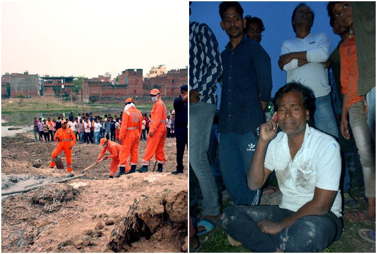 Child trapped in swamp villagers trying to save in Hukulganj of Cantt area varanasi