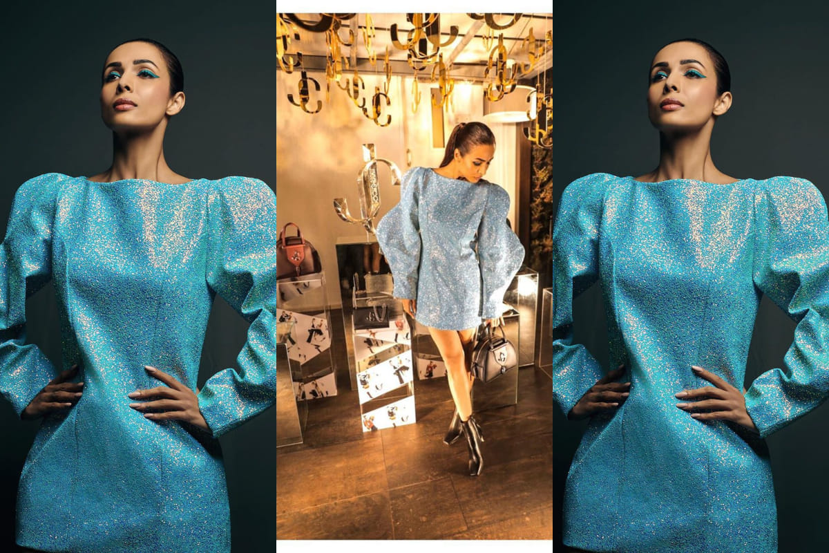 malaika arora slays in extra blue shimmery outfit in jimmy choo collection