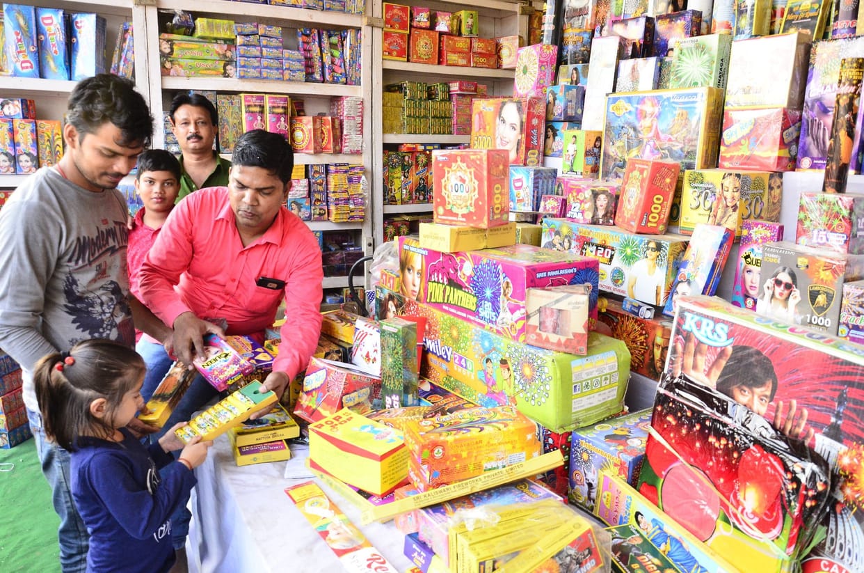 Fireworks market decorated in ball house grounds