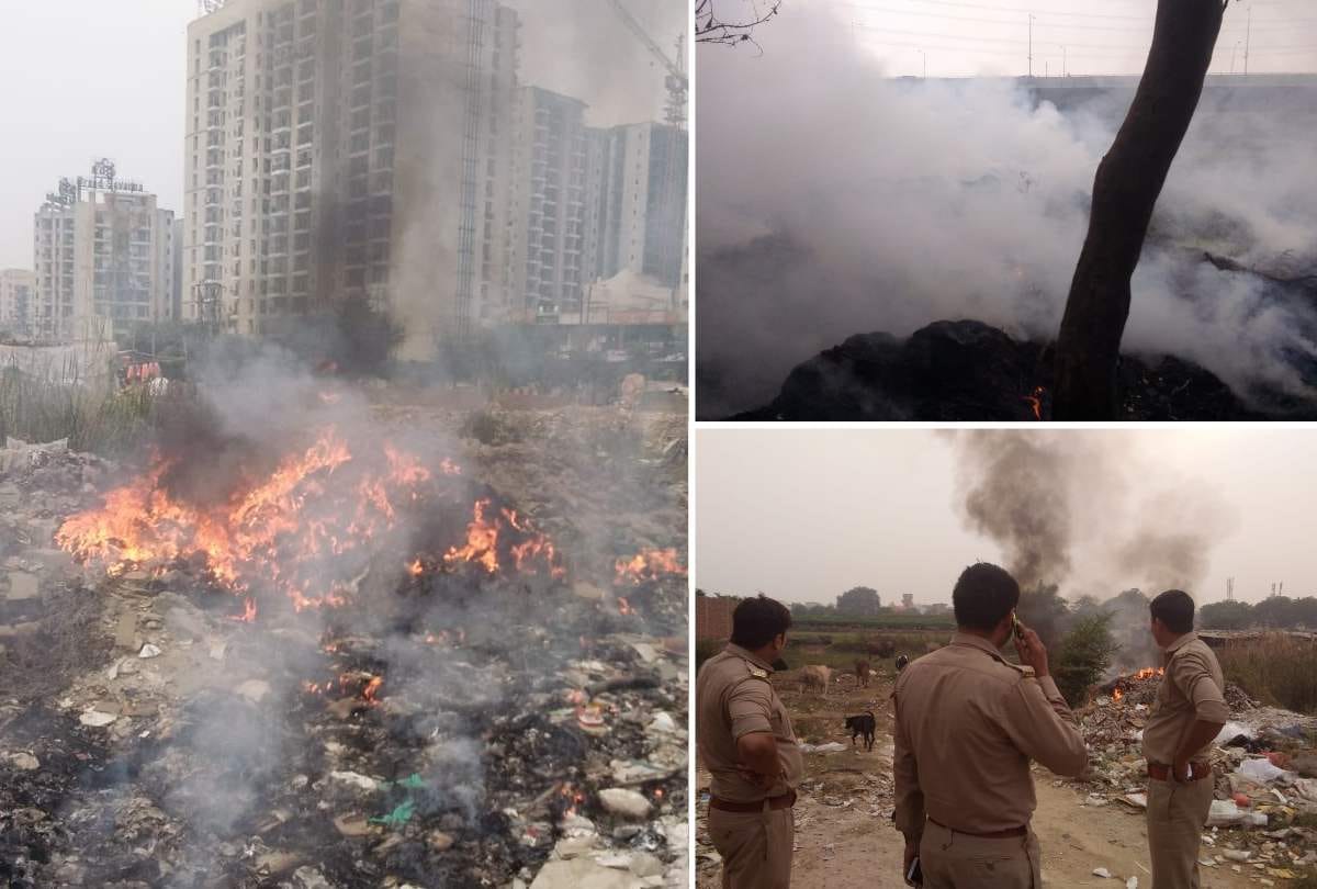 ghaziabad under elevated road near hindon river dump waste catches fire ncr air polluted