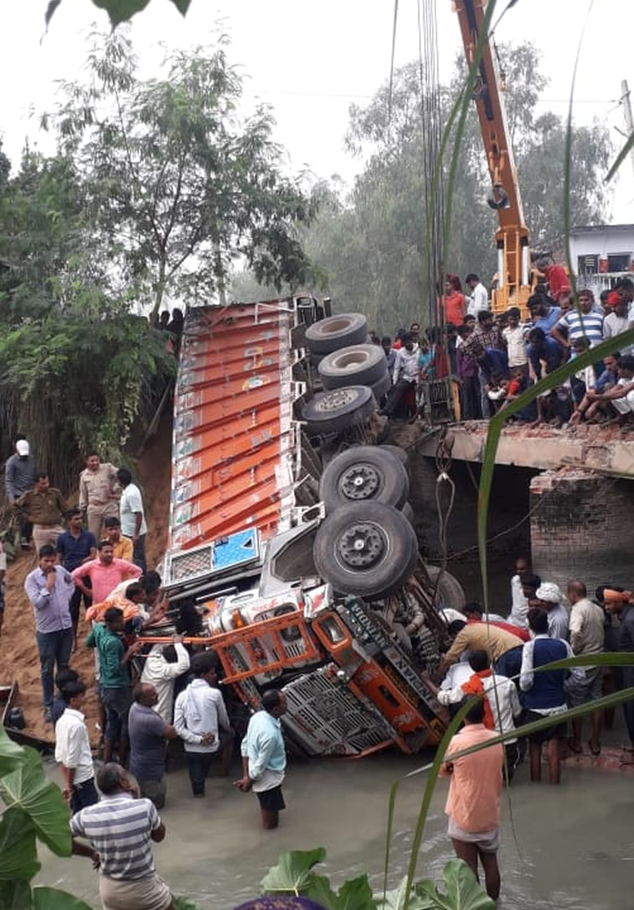 Truck Hanged Over Pull Railing