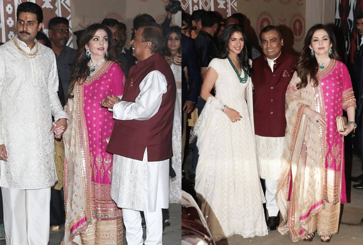 mukesh ambani nita ambani anant ambani radhika merchant spotted at amitabh bachchan diwali bash