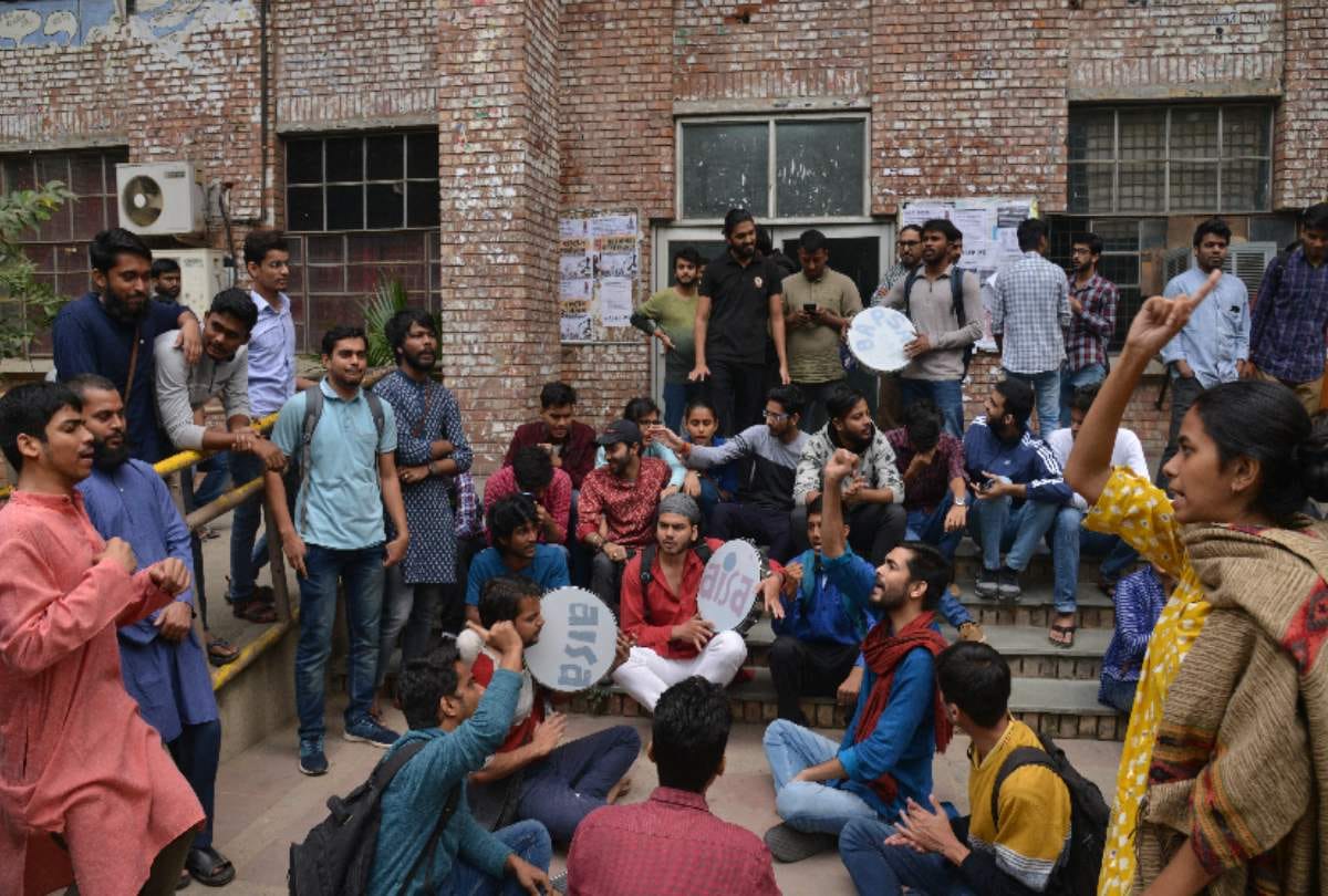 JNU students protest outside campus demanding to meet their demands