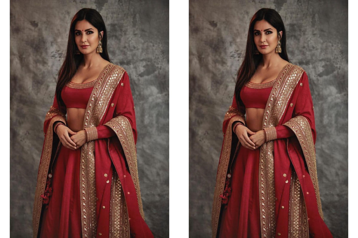 katrina kaif slays in sabyasachi hot red lehenga at amitabh bachchan diwali bash