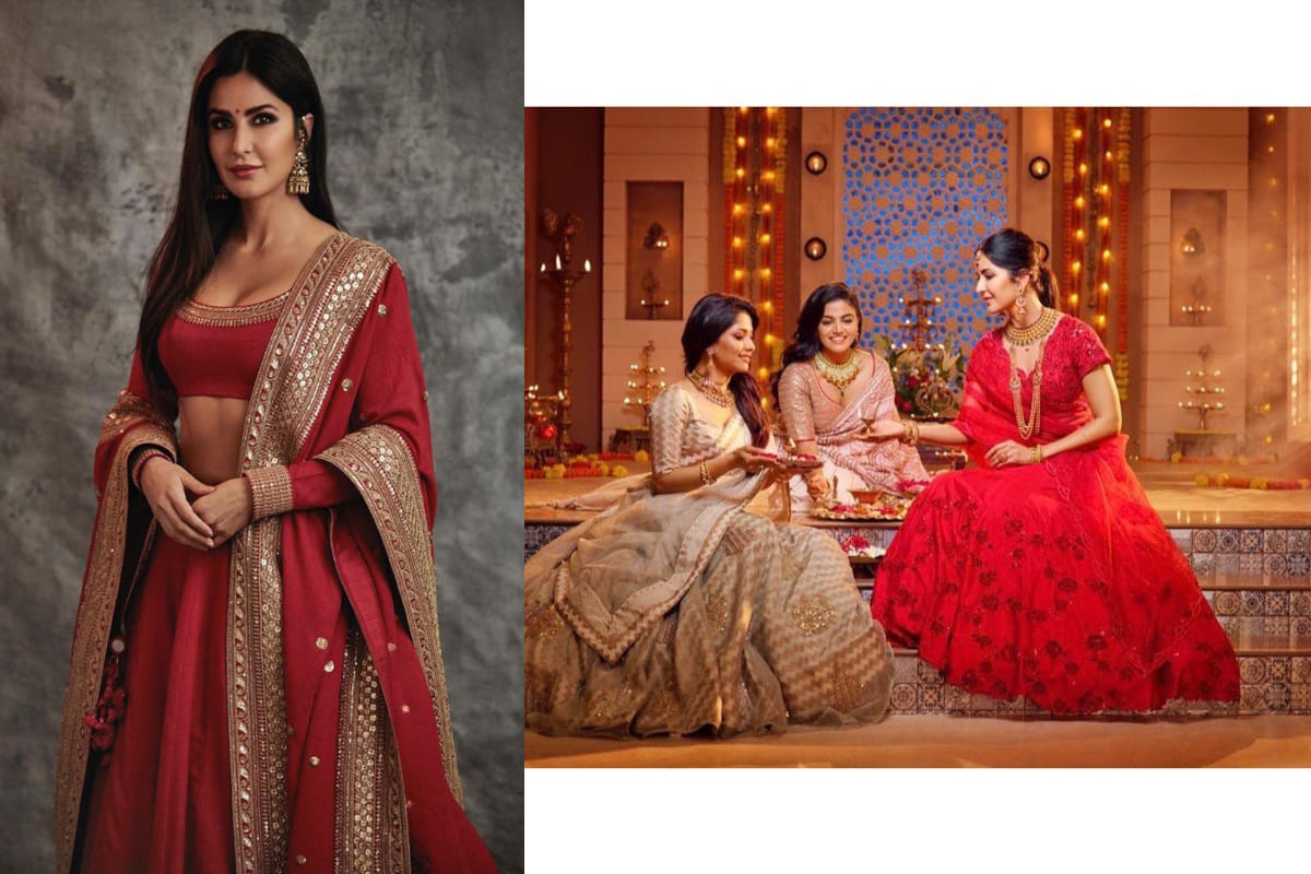 katrina kaif slays in sabyasachi hot red lehenga at amitabh bachchan diwali bash