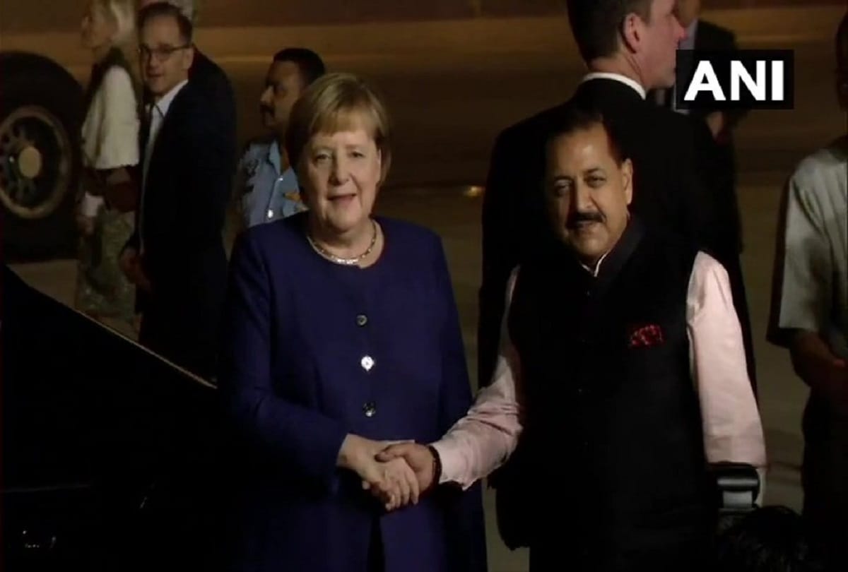 Chancellor of Germany, Angela Merkel arrives in Delhi