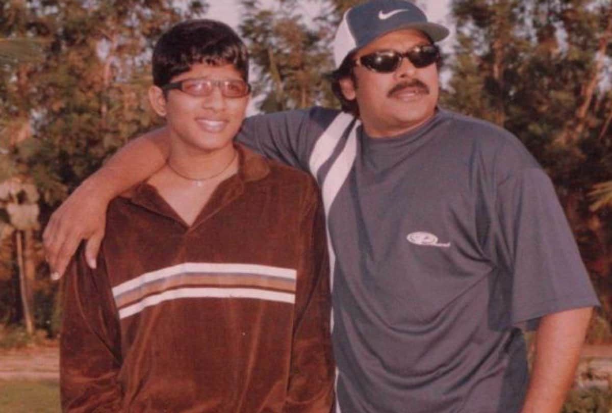 Allu Arjun teenager look unrecognizable picture viral as he poses with Megastar Chiranjeevi