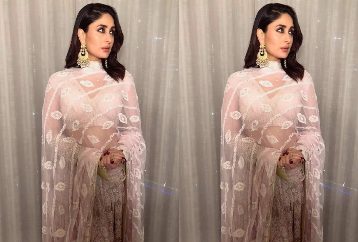 kareena kapoor looks glamorous in ivory peach lehenga perfect for wedding function