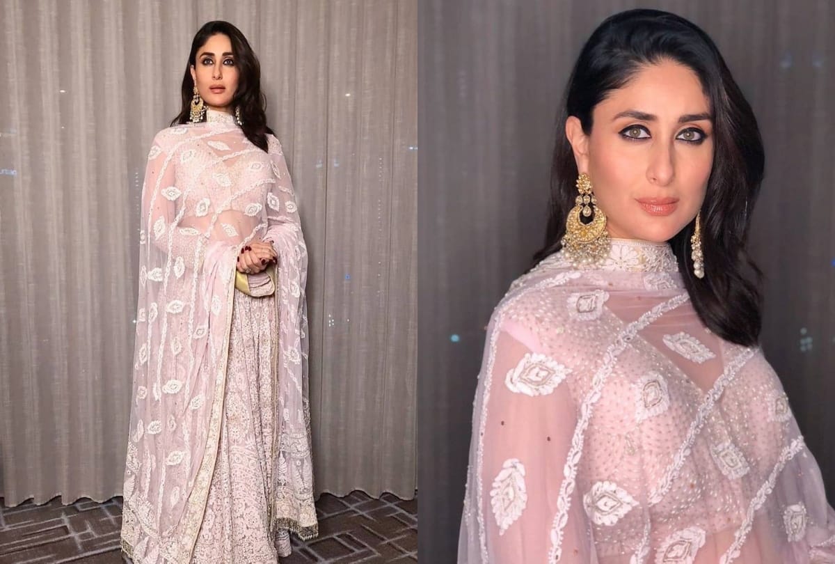 kareena kapoor looks glamorous in ivory peach lehenga perfect for wedding function