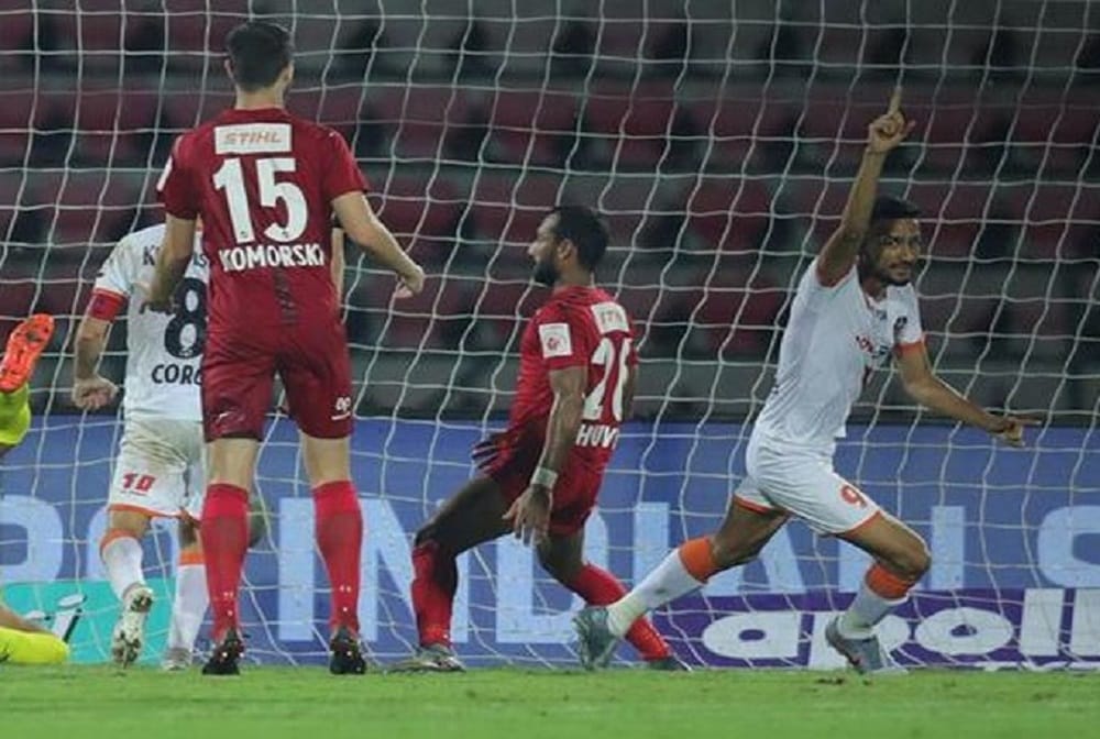 manvir singh rescues point for  FC Goa with last minute goal against northeast united fc