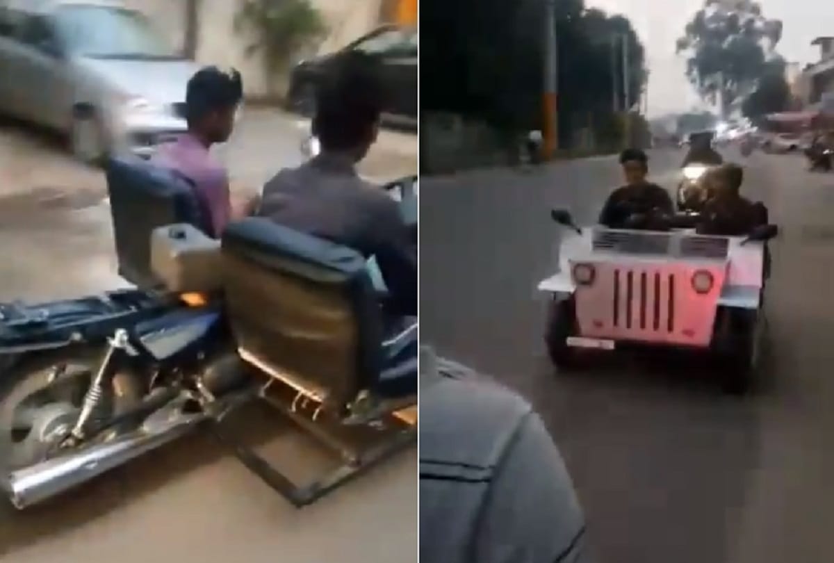 Boy made a jeep from bike with desi jugad in Ludhiana Video viral on social media