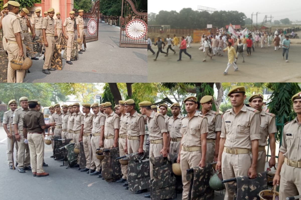 Farmers Protest at Meerut Commissionary for  Land compensation of Meerut Express Way