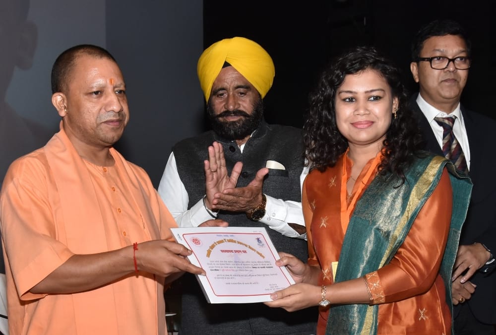 CM Yogi Adityanath gives joining letter to AE of irrigation department.