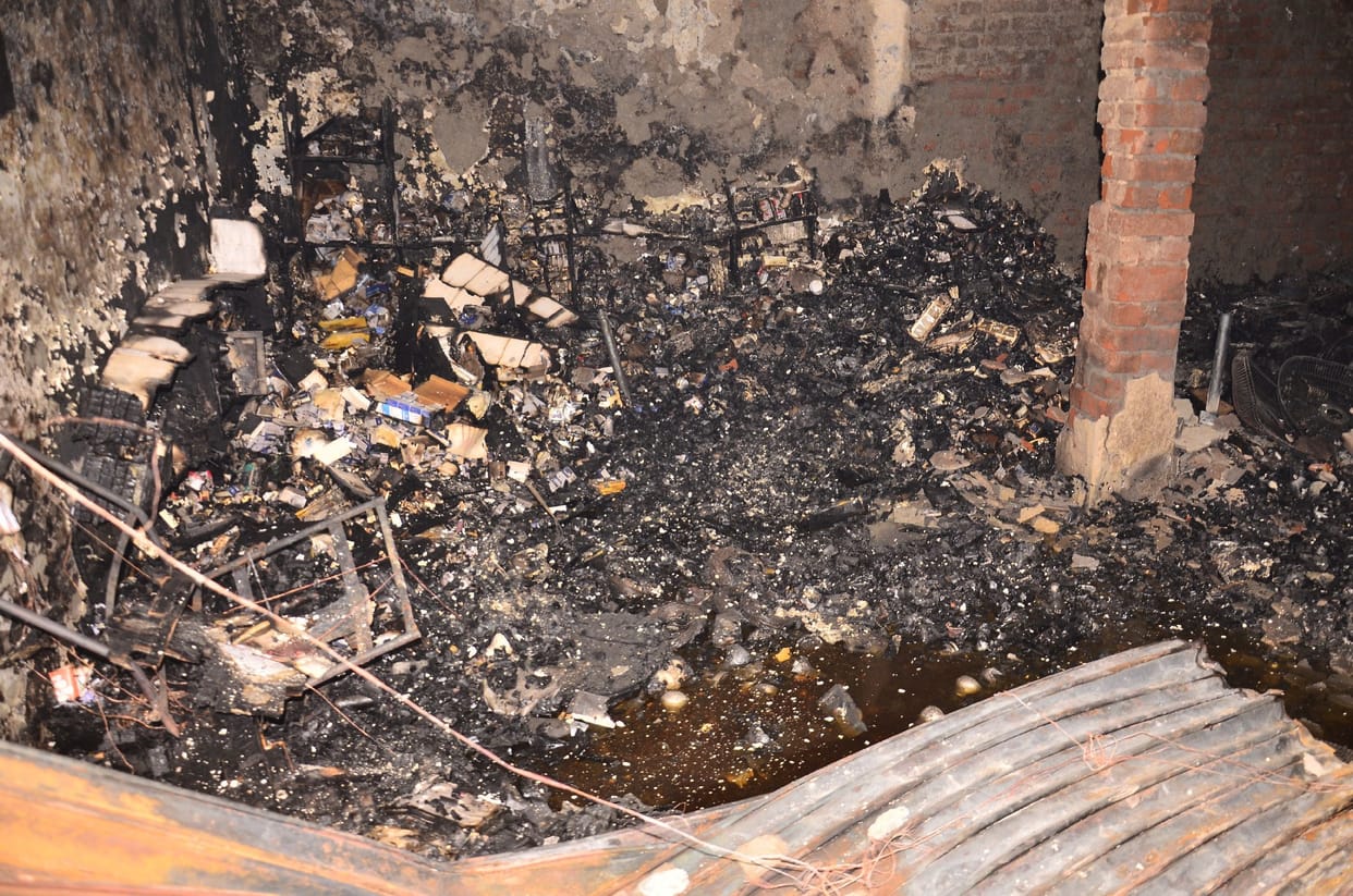 Electrical goods warehouse ashes due to fire