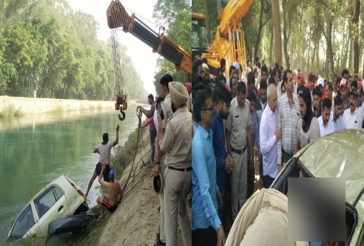 Car and three dead bodies found into Canal At Fatehabad