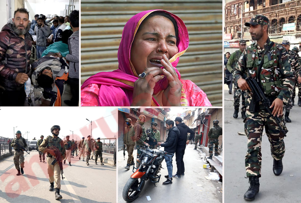 cctv video of grenade attack in market on Maulana Azad road in Srinagar kashmir