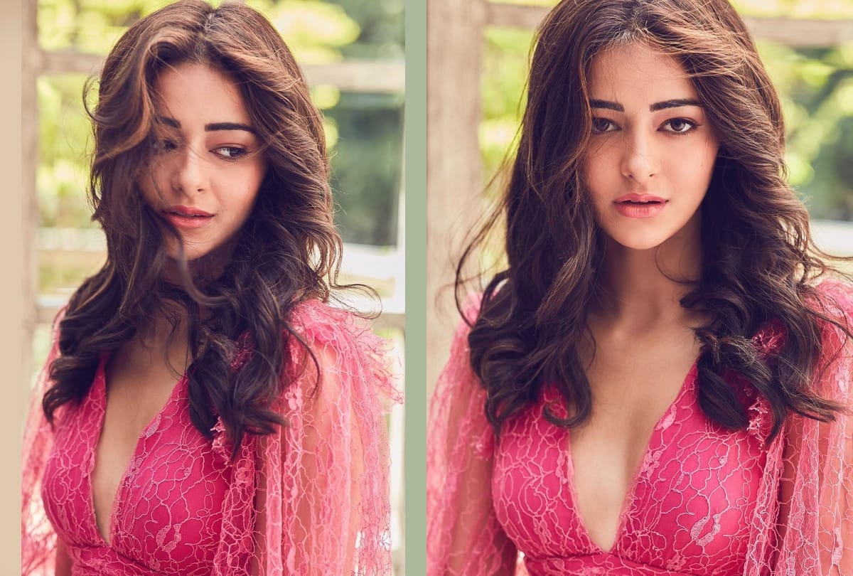 ananya panday promote film pati patni aur woh in pink lace dress