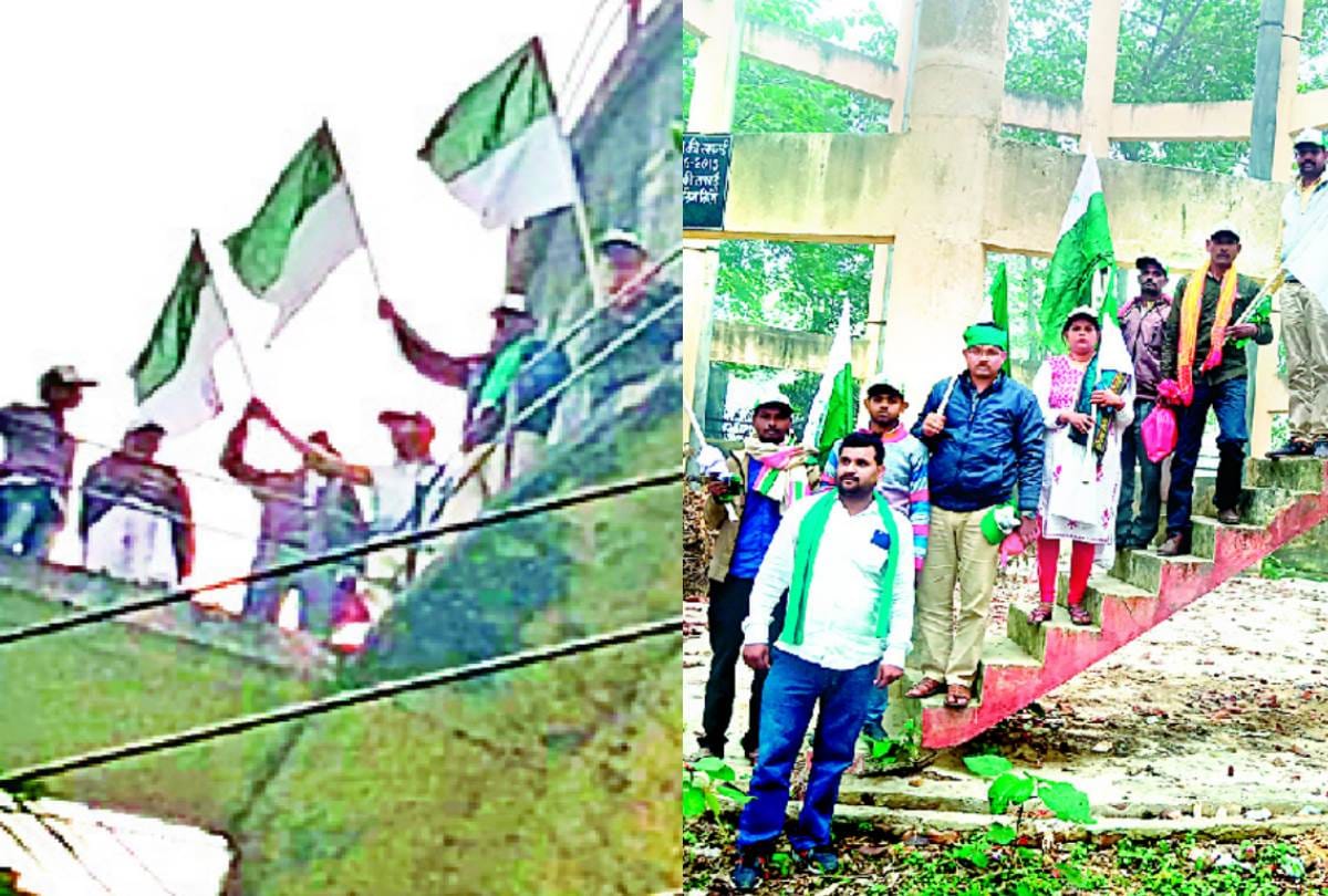 Members of Kisan Union climbed on tanki in Dubagga in Lucknow.