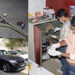 चोरी की सूचना के बाद कार बाजार में जांच करती पुलिस और फॉरेंसिक टीम