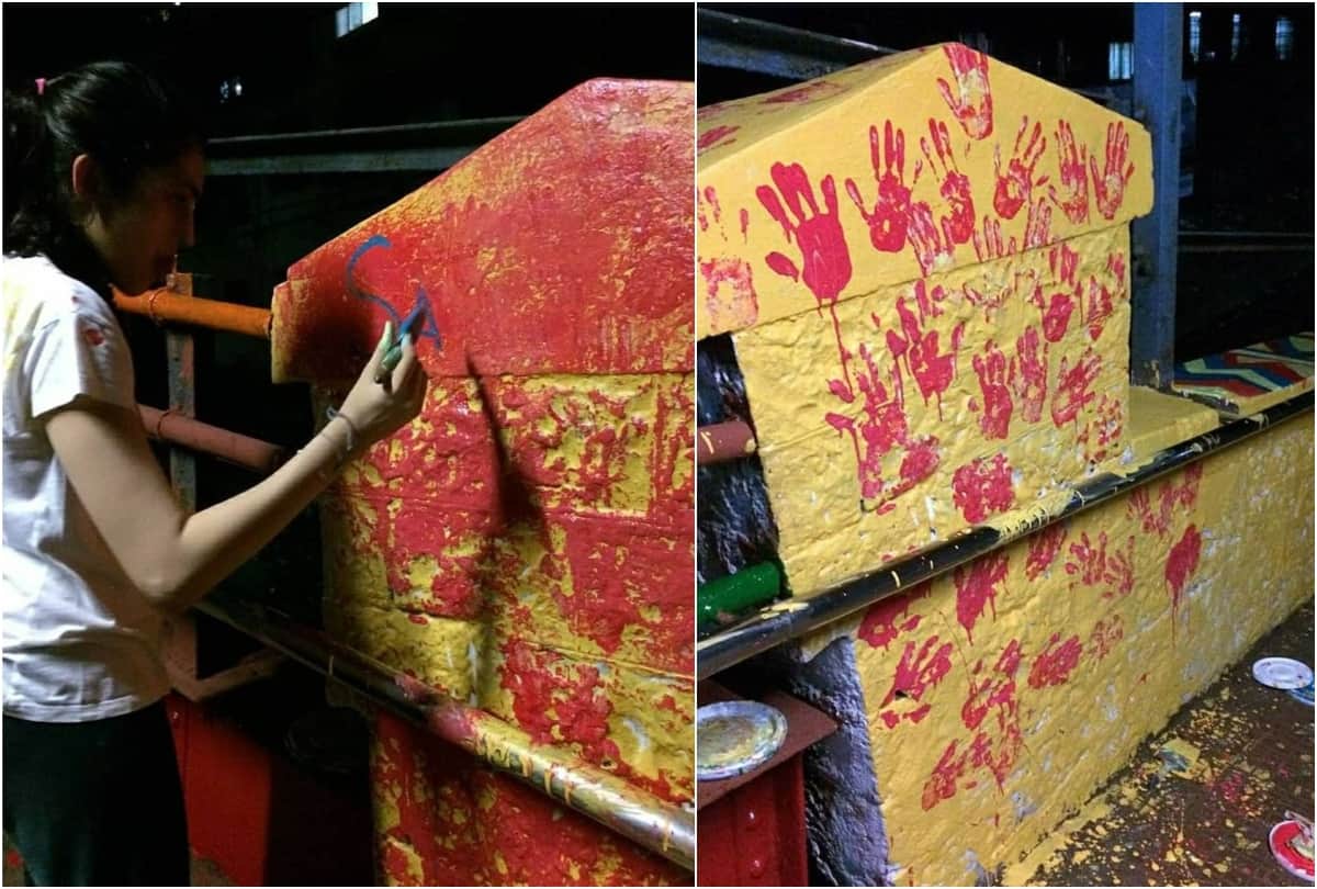 Shloka Mehta painting Mumbai railway station wall old photos viral