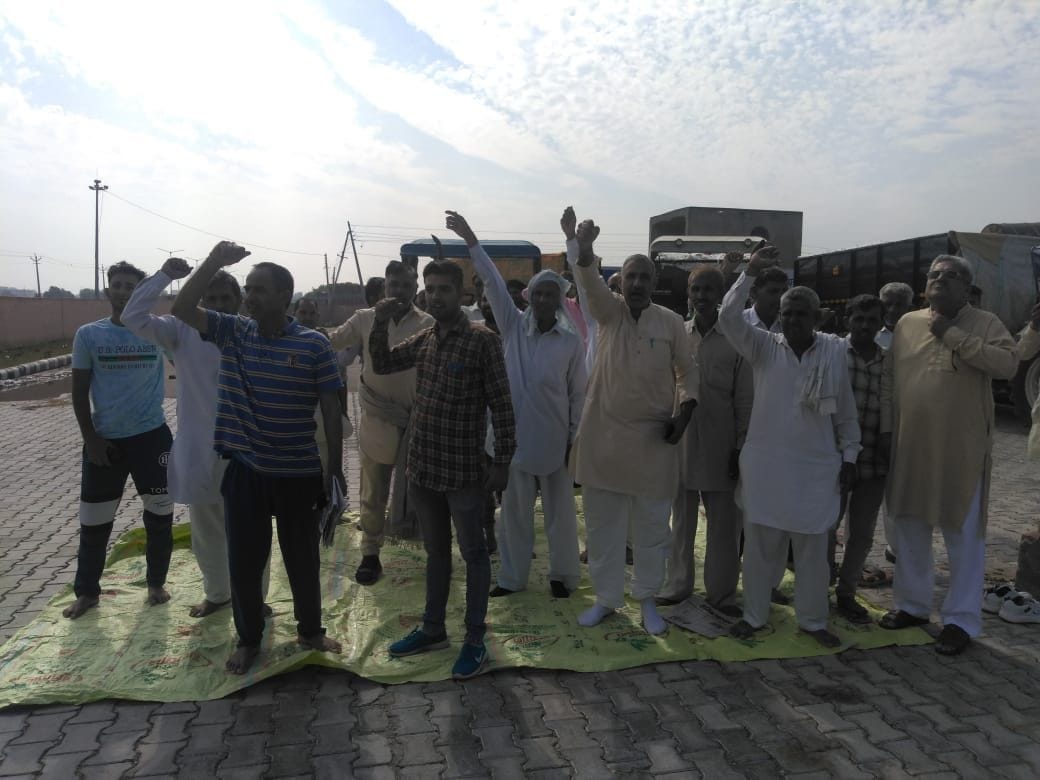 protest, farmers, cotton crop, crop market, fatehabad